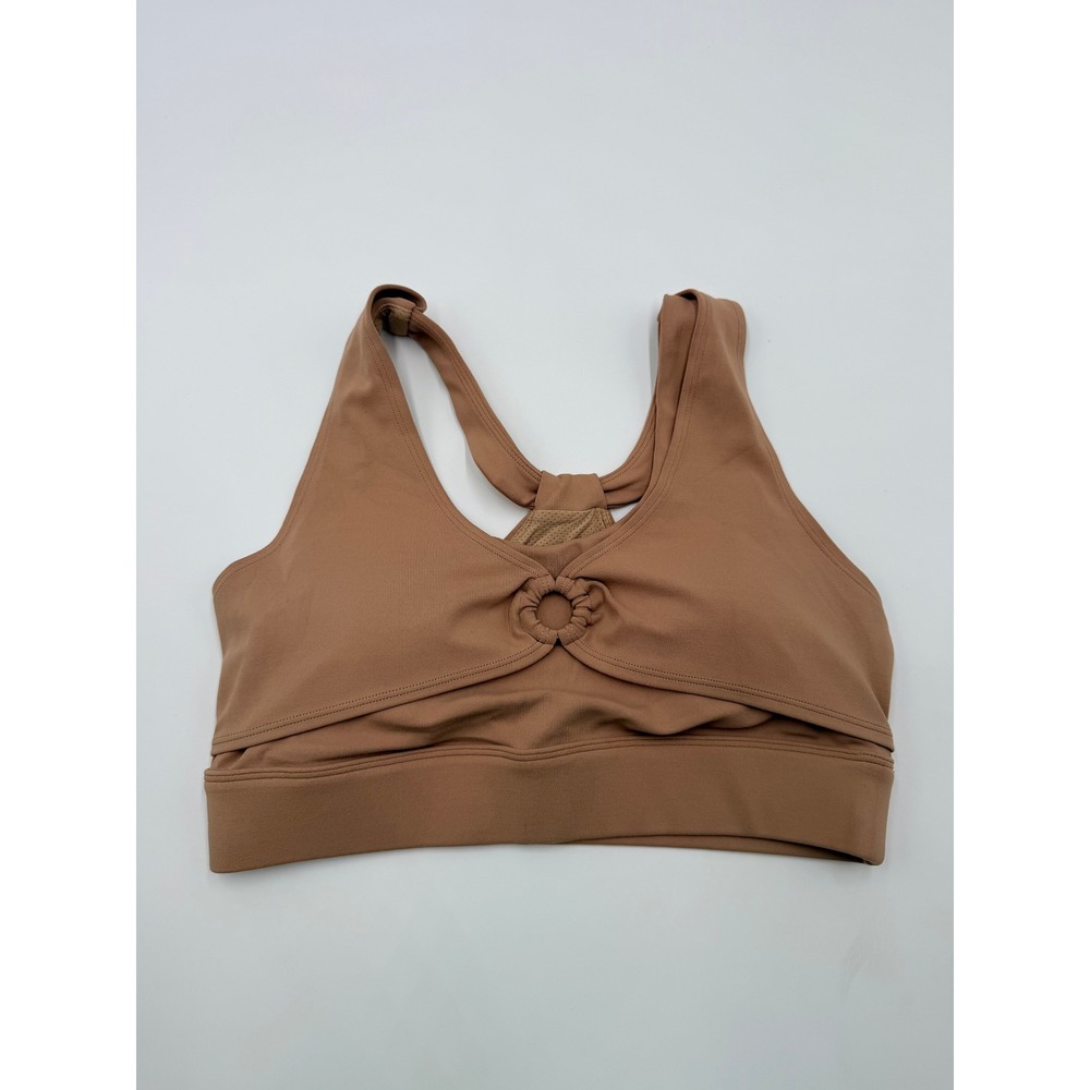 Curves N Combatboots Women Tan O-Ring Racerback Sports Bra Size L